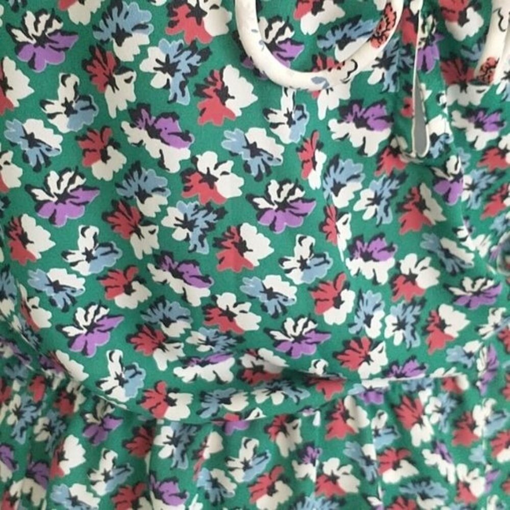 Anthropologie Floral Sleeveless Halter Peplum Top Tie Detail Green Multicolor - Picture 3 of 9